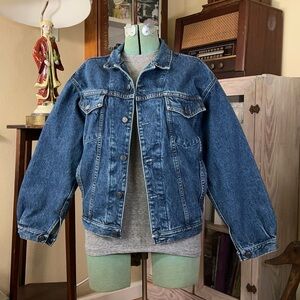 Vintage 90s Gap Work thick 100% Cotton Oversized Faded Dark Wash Denim Jacket